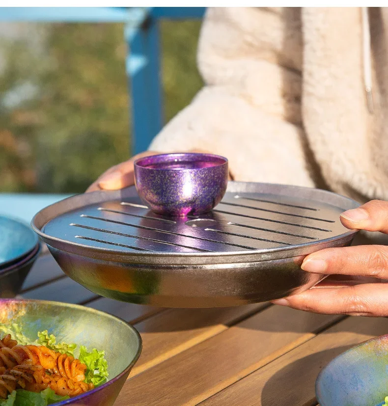 Pure Titanium Portable Tea Tray with Drainage detail 10